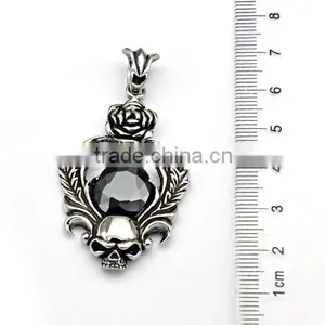 Classic Mens Hiphop Jewelry Never Fade Stainless Steel Crystal Skull Pendant Charm thumbnail-2