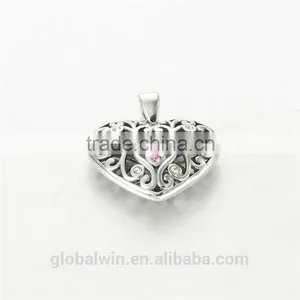 Beautiful Flower Sterling Silver Color CZ Open Heart Pendant For Gift thumbnail-2