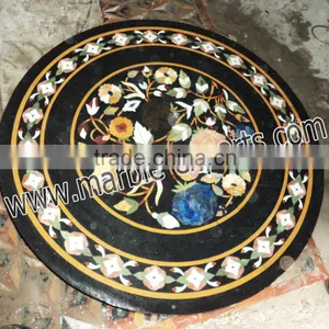 Handmade Black Marble Inlay Dining Table Tops, Marble Coffee Table Top thumbnail-2