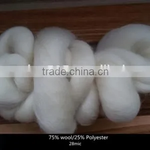 28mic Raw White Blended Wool Top Roving Fiber 75% Uruguay Wool/25% Polyester Spinning Felting Weaving thumbnail-2