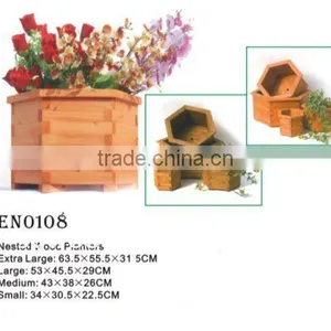 Set of 4 Nested Wooden Barrel Planter thumbnail-1