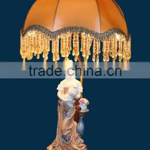 Lady Playing With Doves Ceramic Base Table Lamp, Gold Color Table Lamp thumbnail-2