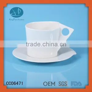 Solid White Porcelain Coffee Cup and Saucer, Drinking Cup and Saucer,ceramic Cup and Saucer With Logo thumbnail-1