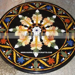 Round Marble Inlay Table Top Pietra Dura Marble Table Top thumbnail-1