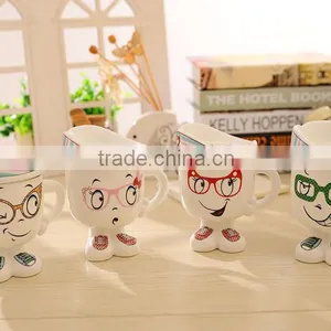 Promotional Gift Navy Ceramic Water Tea Milk Coffee Cup Mug With Handle and Lid thumbnail-1