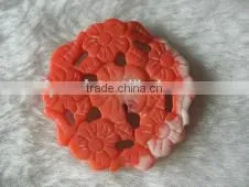 Wholesale 30mm Round Orange & White Flower Carved Natural Coral Pendant thumbnail-1