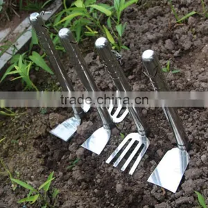 High Grade Stainless Steel Mini Silver Farming 4 Prong Garden Hoe thumbnail-5