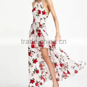 Whosale Clothing OEM Hollow Out Slit Crisscross Back Calico Print Dress thumbnail-1