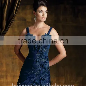 Royal Blue Full Length Appliqued Flowers Mother of the Bride Taffeta Suits thumbnail-2