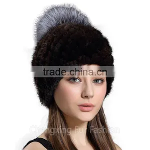 CX-C-206B Fox Fur Ball Mink Fur Knitted Winter Pompom Hat thumbnail-1