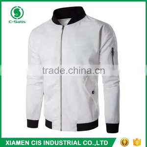 High Quality European Style 100% Polyester Windproof Zippered Plain Bomber Jacket for Men thumbnail-4