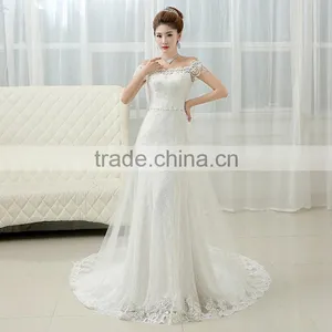 2017 Fashion Wedding Dress New Bride Korean Boat Neck Evening Dress Fishtail Skirt Long Drag Tail thumbnail-4