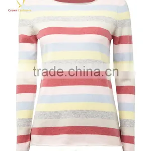Custom Knitted Women Striped Cashmere Pullover Sweater thumbnail-1