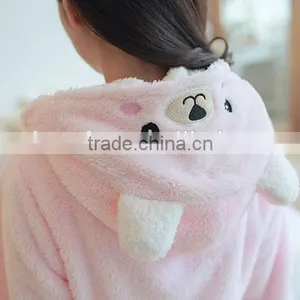 Girls Winter And Autumn Cute Rabbit Pink Pajamas Flannel Fleece Bathrobe thumbnail-4