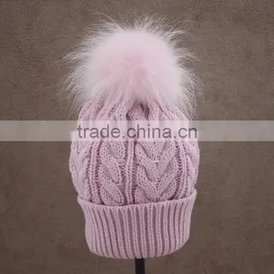 Myfur Stylish Animal Fur Ball Hat Fluffy Raccoon Pom Poms Knit Hat thumbnail-5