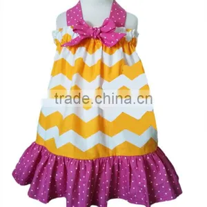 Kids Clothing Company Girls Halter Dress, Yellow Chevron and Hot Pink, Boutique Style, Toddlers, Sundress, Custom thumbnail-1