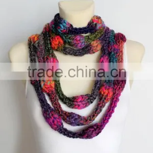 Knit Infinity Scarf - Pink & Purple Knitted Shawl - Infinity Neckwarmer - Handknit Snood - Knit Hood - Winter Thick Scarf - Cowl thumbnail-4