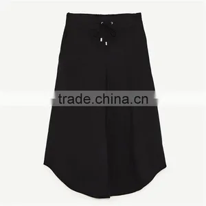 Cord Culottes Asymmetric Slacks Women Black Dress Pants thumbnail-6