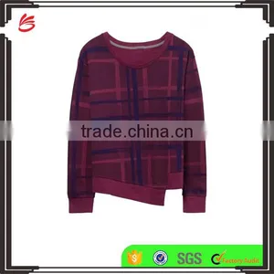 Newly Designed Purple Plead Eco-Micro Fleece Crew Sweatshirt With Irregular Hem for Women thumbnail-1