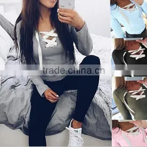 Selling V-neck Cross Bind Coat Long Sleeve Shirt thumbnail-1