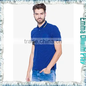 Latest Fashion Man's Blue Chest Pocket Printed Dots Polo Shirts thumbnail-2
