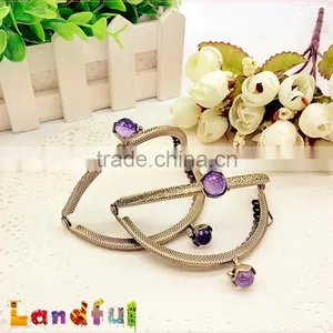 3.35inch Antique Brass Round Crystal Candy Bead Sewing Handmade Purse Frame thumbnail-4