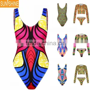 2016 Fashion Sexy Lady African Print High Cut Thong Bikini Swimwear thumbnail-1