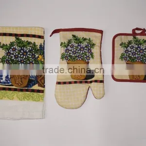 Promotional With Reasonable Price 3pcs Kitchen Set With Kitchen Towel, Pot Holder and Oven Mitt thumbnail-1