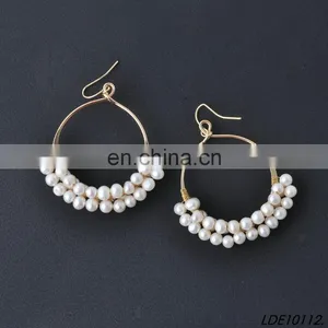 Wedding Bridal Freshwater Pearls Beaded Hoop Earring Fashion Earrings thumbnail-1