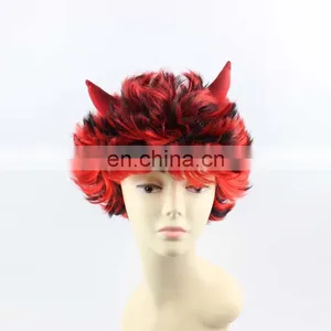 New Halloween Sport Fan Wig With Horns thumbnail-2