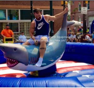 Kids and Adults Outdoor Mechanical Rodeo Shark Rides Games With Inflatable Mattress for Sale thumbnail-2