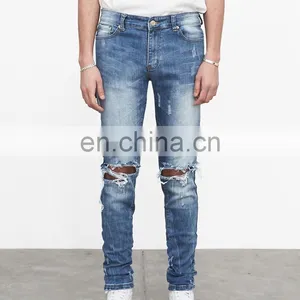 DiZNEW OEM Custom USA 98%cotton Skinny Blue Ripped Jeans Men thumbnail-4