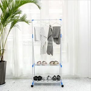 Movable Floor Horizontal Bar Type Stainless Steel Coat Rack Drying Rack thumbnail-4