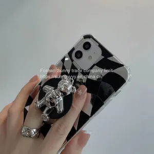 Bear Stand Irregular Checkerboard IPhone12ProMax Phone Case XS Apple 11 Retro Color 7/8p thumbnail-1
