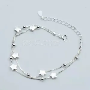 S925 Sterling Silver Double Star Bracelet Female Tide Japan and Korea Simple Temperament Super Fairy Sen Department Students Sweet Birthday Gift thumbnail-2