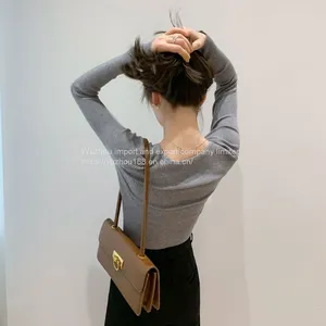 Fall/winter 2021 V-neck Careful Machine Trim Versatile Women's Knit Long Sleeve Shirt thumbnail-1