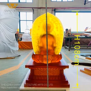 Customization Size Color Yellow Gold Plating Engrave Handmade Carving Temple Indoor Big Buddha thumbnail-4
