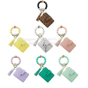 Women Silicone Key Ring Bracelet Keychain Wristlet Beaded Bangle Chains Key Chains thumbnail-5