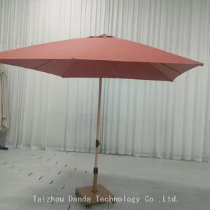 2025 Season New Arrive 2.4*2.4M Heavy Duty Aluminum Outdoor Umbrella Hand Push Parasol Waterproof Frame With Wooden Looking thumbnail-1