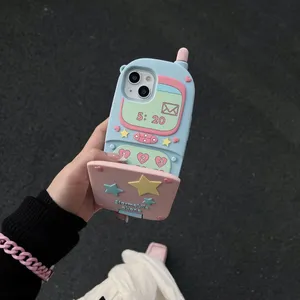 The Three-dimensional PHS Flip Mirror Holder Protects the Shockproof Mobile Accessory Phone 12 13 14 15 Pro Max thumbnail-1