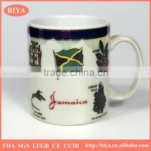 Ceramic Souvenir Mug 11oz Promotion White Porcelain Coffee Mug Coated Five Colors Pearl Glazed, Design Can be Custom thumbnail-1
