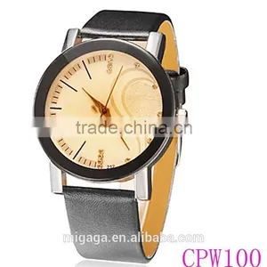 Heart-shape Pattern Round Dial PU Band Quartz Analog Couple Lover Wrist Watch thumbnail-4