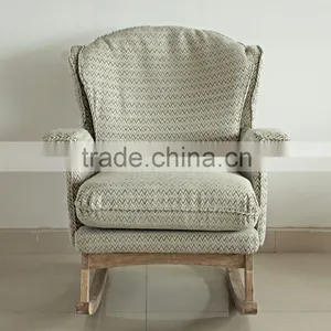 Modern Style With Variety of Fabrics Covered Wooden Armchair Fabric Rocking Chair thumbnail-1