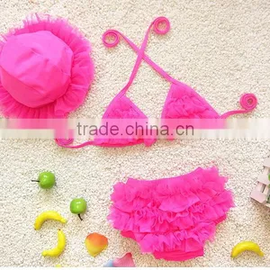 Cute Summer Girl Swimswear For Kids,Fashion Children Bikini Set With Hats thumbnail-2
