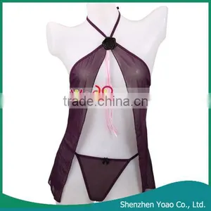 Sexy Sleeping Dress+ Open-crouched T-back Purple thumbnail-1