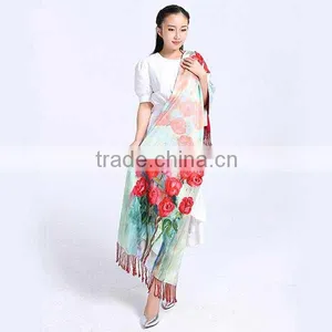Wholesales Printed 50*185cm Luxury Red Rose Double Side 100% Silk Scarf for Women thumbnail-1