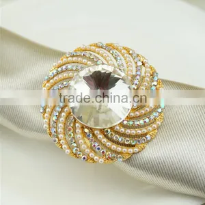 High Quality Gold Silver Alloy Rhinestone Napkin Ring for Wedding Chair Decoration thumbnail-1