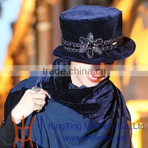 Womens Royal Blue Velvet Bridal Hats thumbnail-1