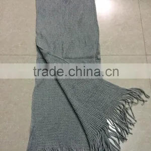 Stock Item Cheap Long Gray Crochet Knitted Scarf With Fringes thumbnail-1