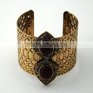 Indian Jewelry Widely Anti Gold Stone Cuff Metal Bracelet thumbnail-5
